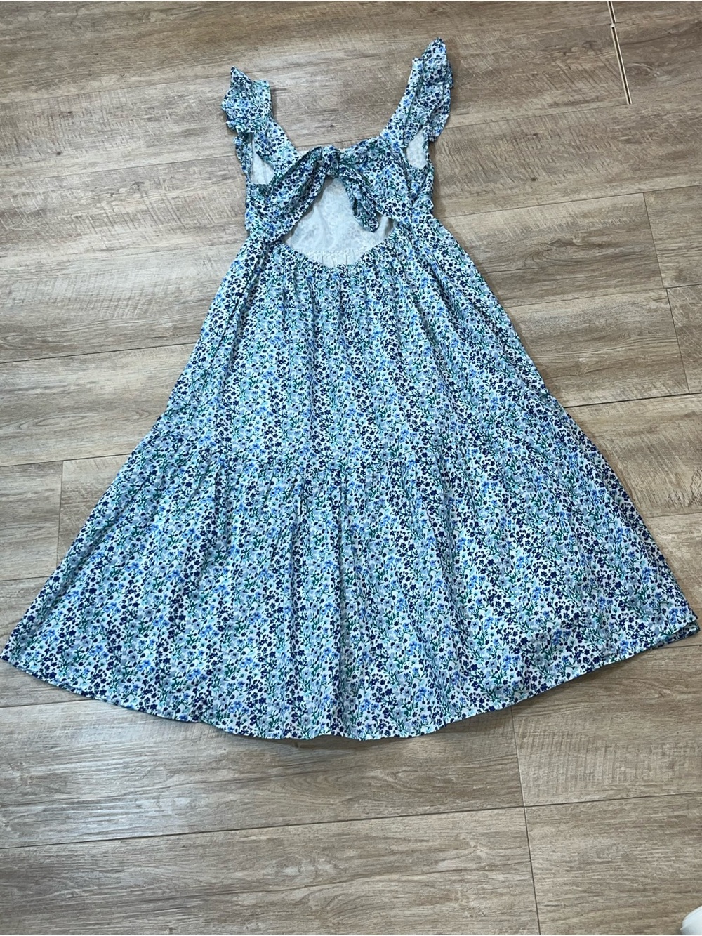 J.Crew Cotton Floral Square Neck Ruffle Sleeves Tie Back Tiered Midi Dress 4P - Picture 7 of 7